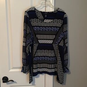 Dressy black, white & royal blue top